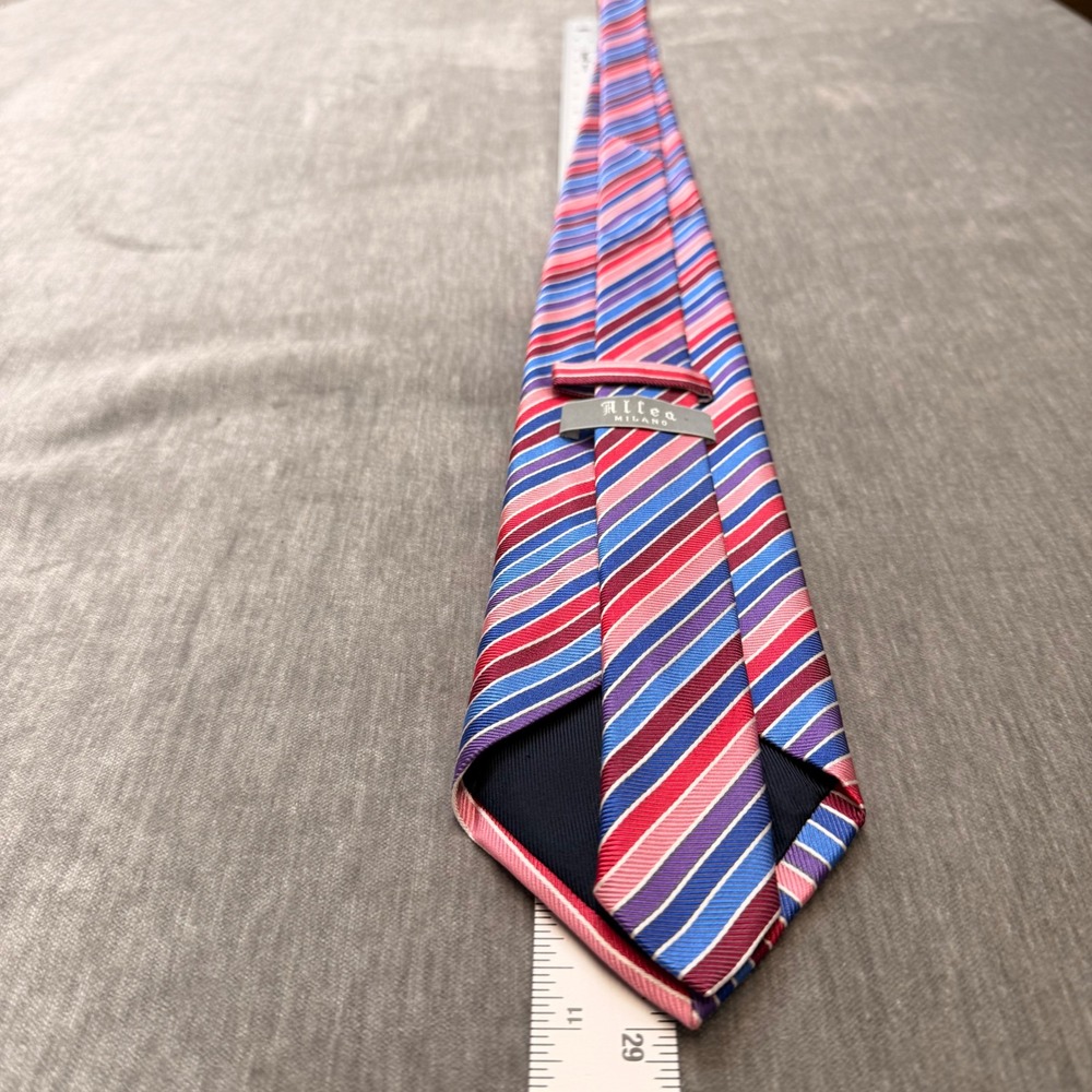 Altea Milano Mens Silk Tie Blue Red Pink Purple Diagonal Stripe Made in Italy - Picture 3 of 4